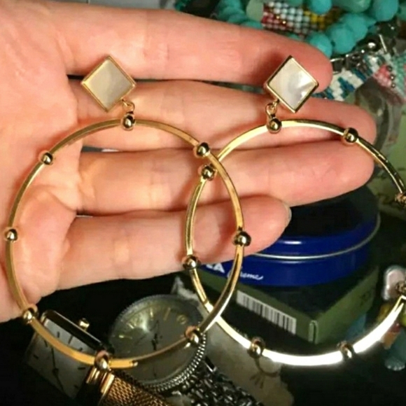 ▪️Anthropologie Dangle gold plated copper hoop earrings with .925 posts; nwot - Picture 5 of 6